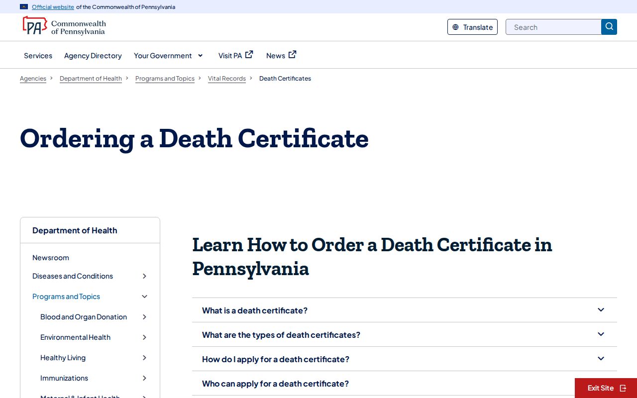 Radnor Township residents directory Pennsylvania death certificate access