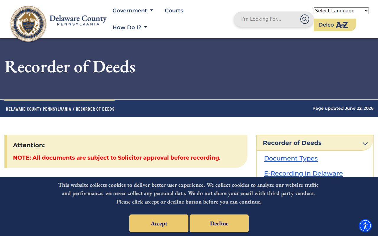 Radnor Township residents directory Recorder of Deeds records overview