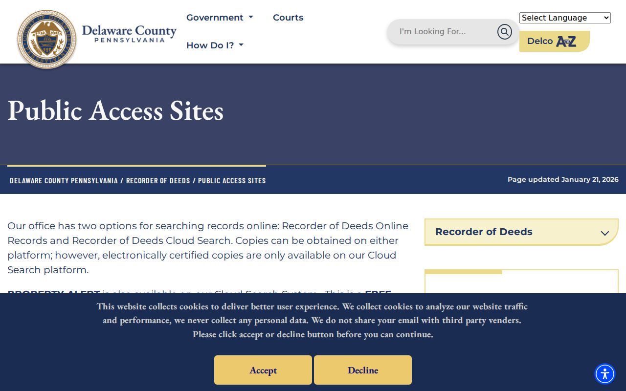 Radnor Township residents directory Recorder Property Alert access