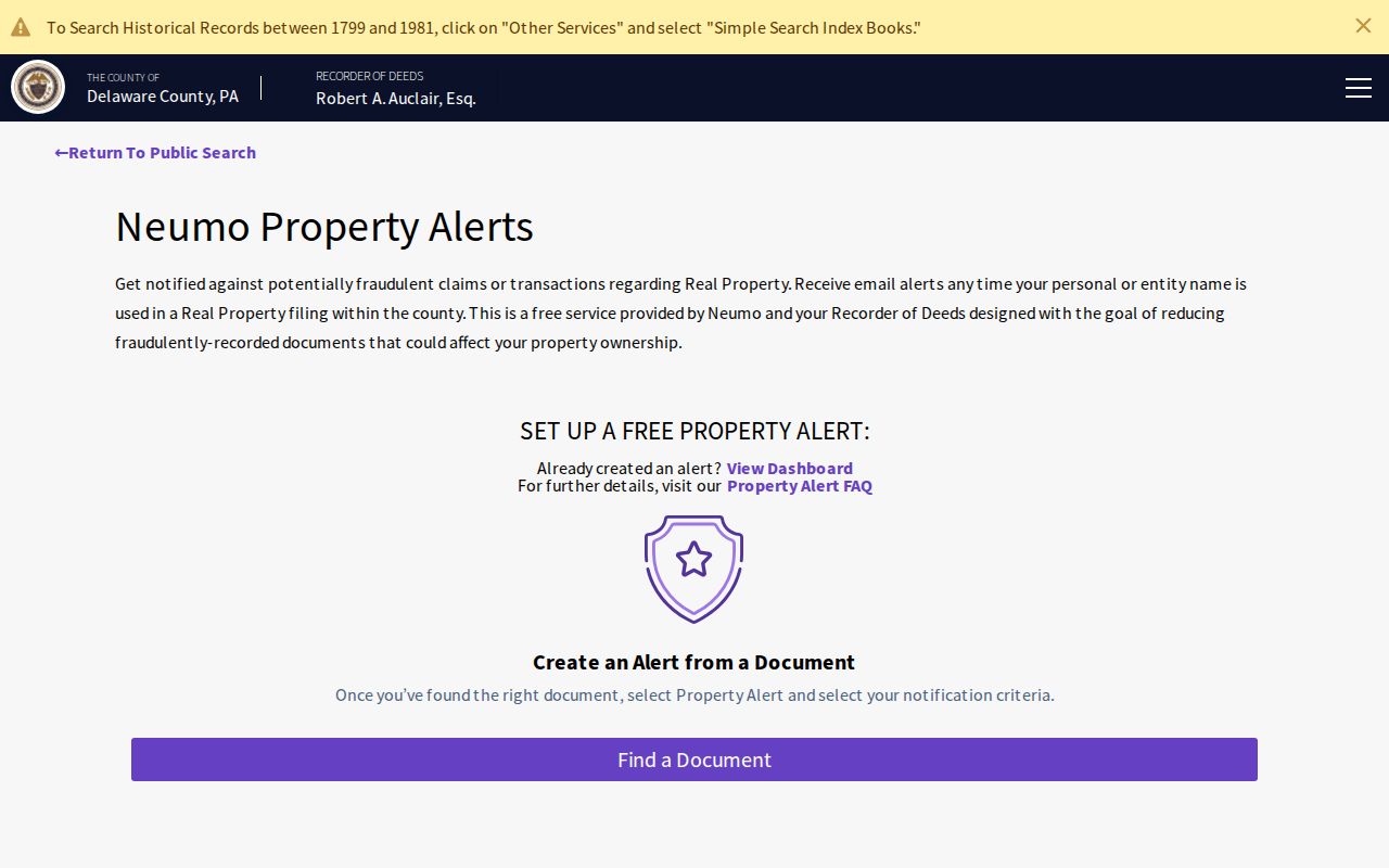 Radnor Township previous residents Recorder Property Alert information