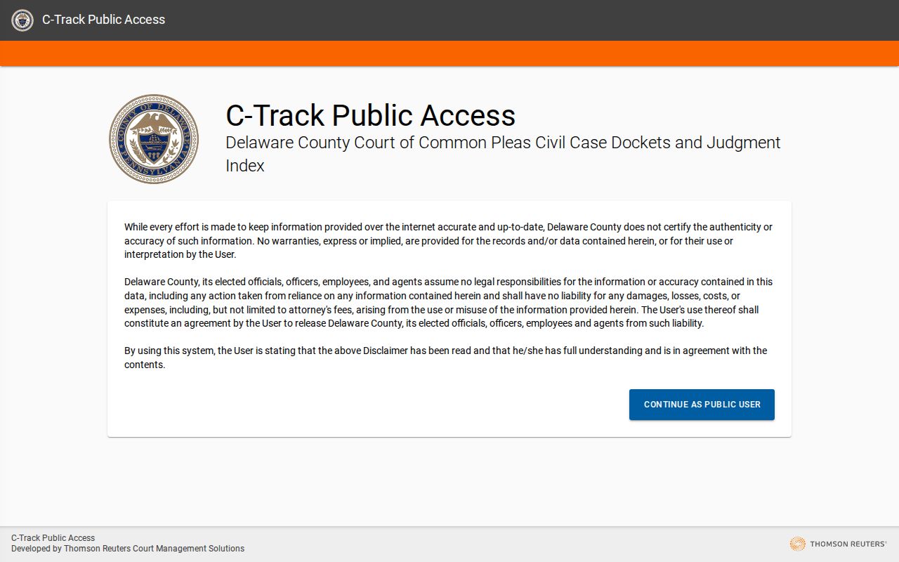 Radnor Township resident lookup Delaware County C-Track civil public access screen