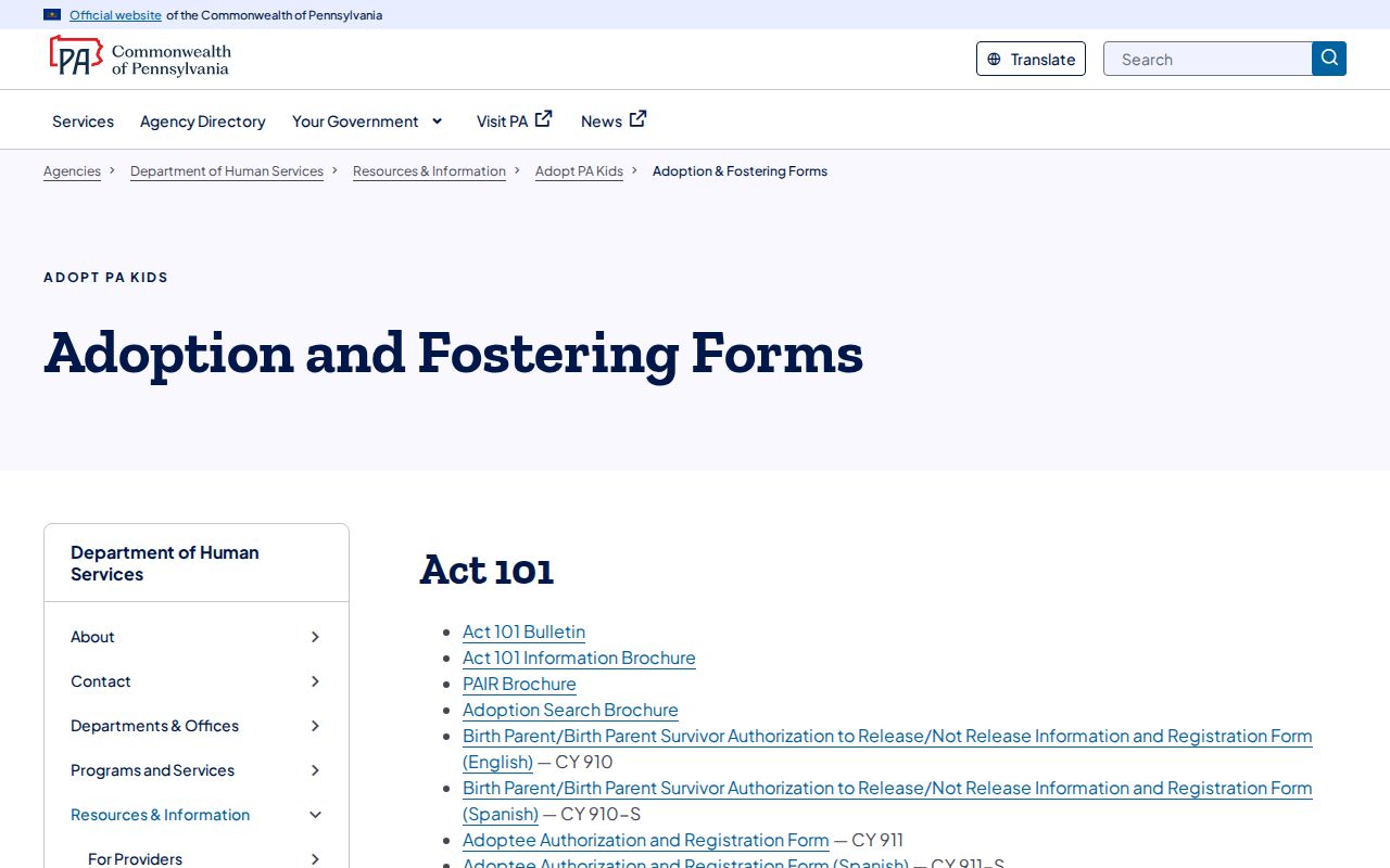 Radnor Township resident lookup Pennsylvania adoption information registry forms