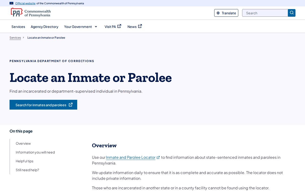 Radnor Township resident lookup Pennsylvania inmate and parolee locator