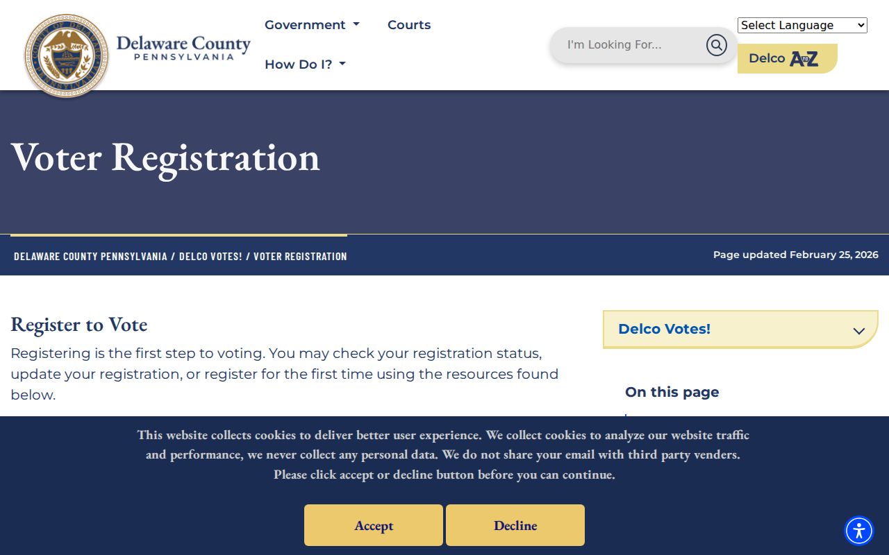 Radnor Township ZIP code directory Delaware County voter registration office information