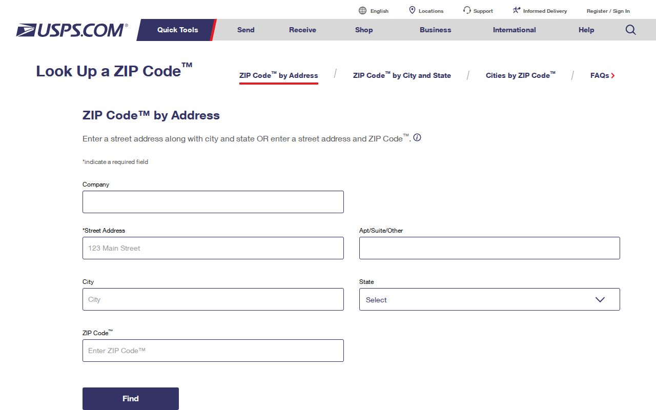 Radnor Township ZIP code directory USPS address-to-ZIP lookup screen
